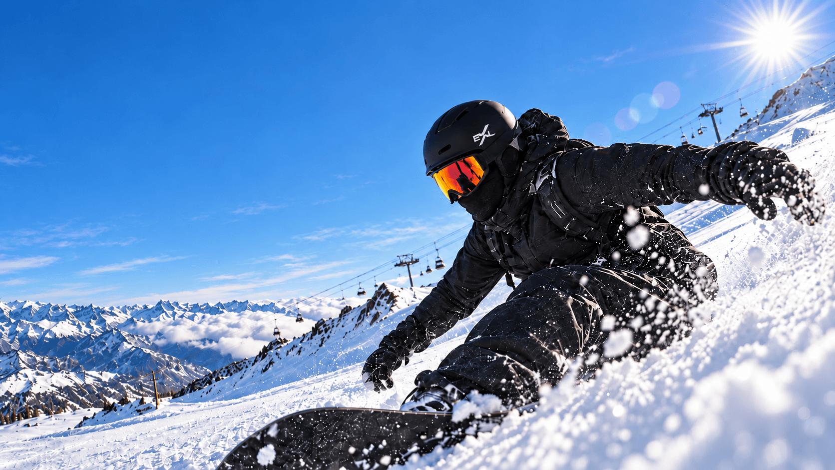 Snowboarder com capacete EXL