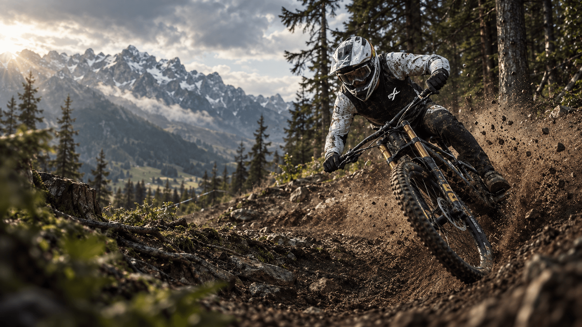 Ciclista de downhill com uniforme EXL